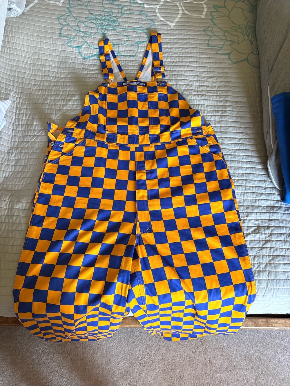 Checkerboard Blue and Yellow Women's Overalls
